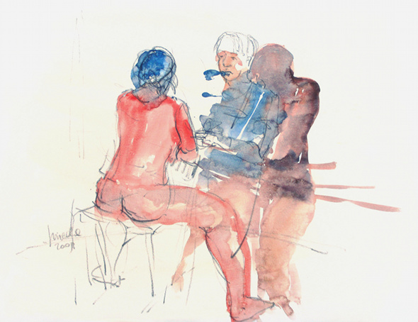 Die Malerin, Mischtechnik, Papier, 50x65 cm, 2008
