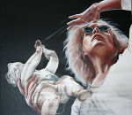 Gefallene Engel. Selbstporträt mit Barockengel. Acryl & Farbstift auf Leinwand 100 x 100 cm / 2012