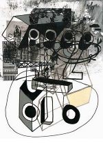 O. T., 2012, Klischeedruck, Tusche und Öl auf Papier / Block print, 40 × 30 cm
